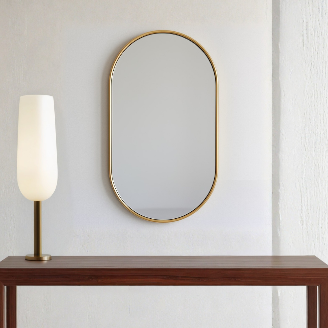 Espejo Ovalado con Marco de Acero Dorado 45x65cm
