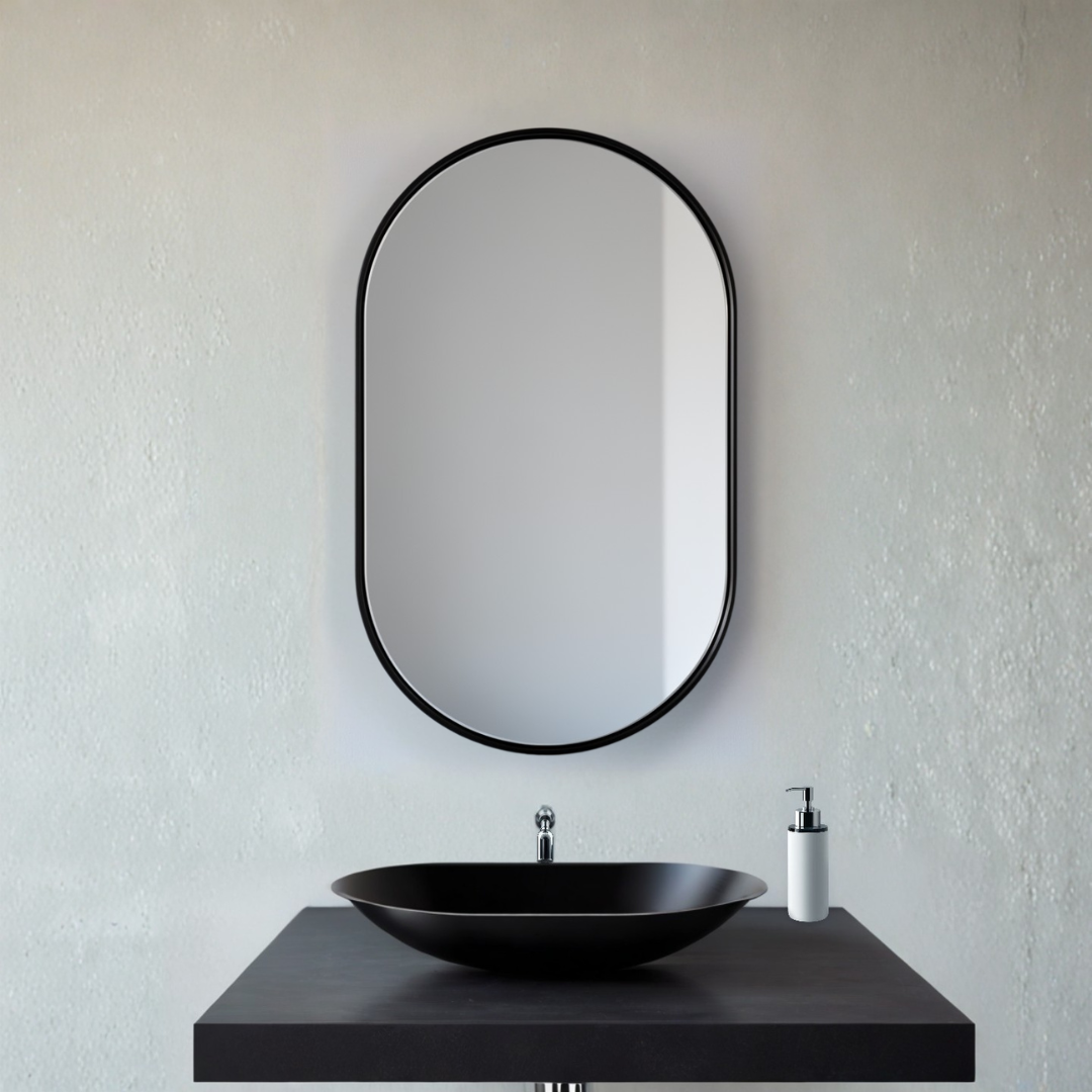Espejo Ovalado con Marco de Acero Negro 45x65cm