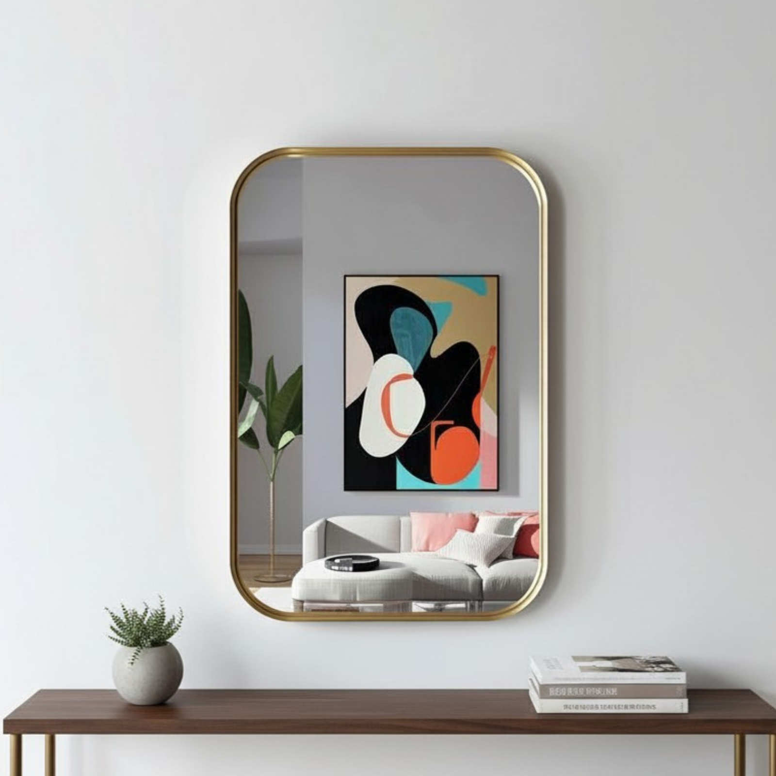Espejo Marco de Acero Dorado con Esquinas Redondas 40x60cm