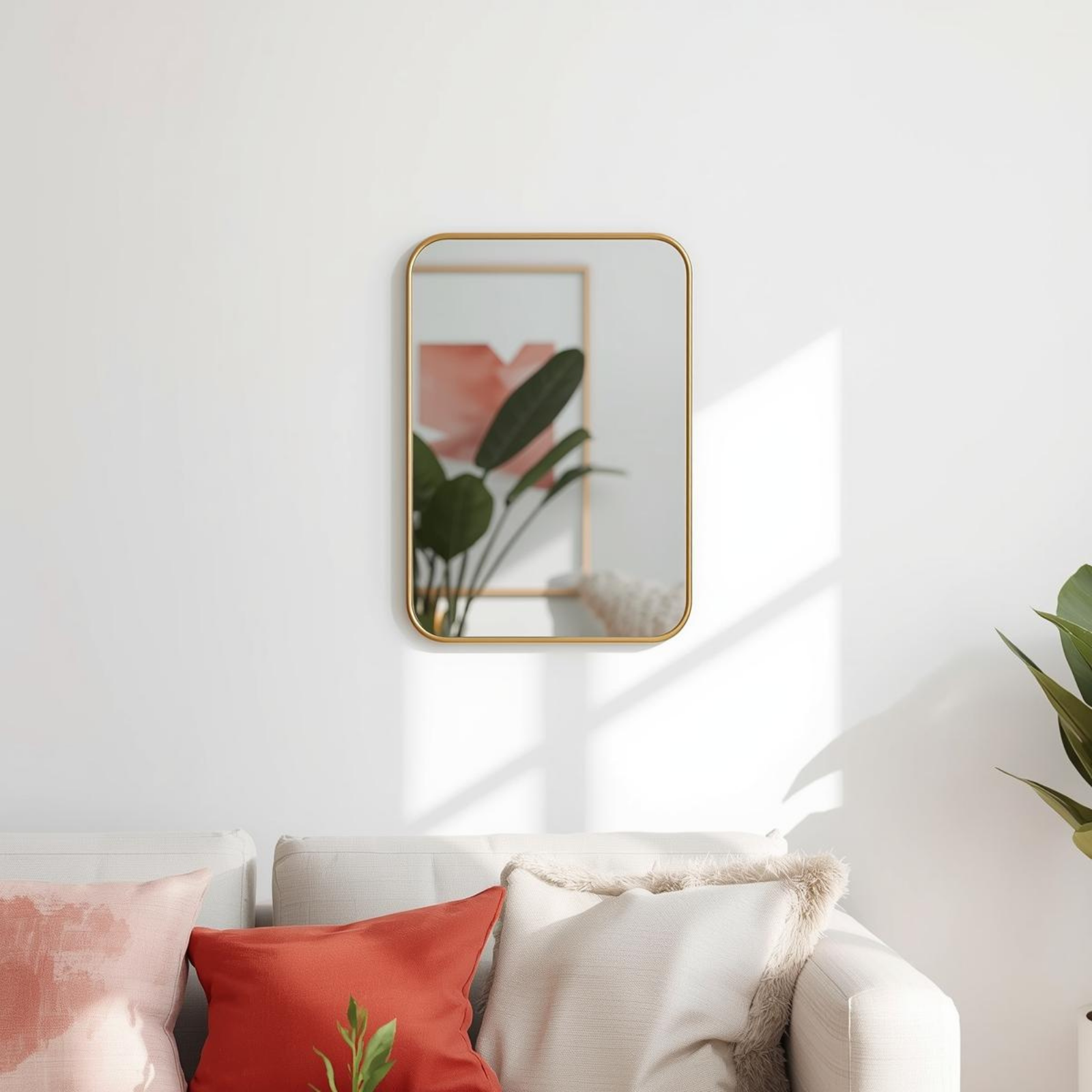 Espejo Marco de Acero Dorado con Esquinas Redondas 40x60cm