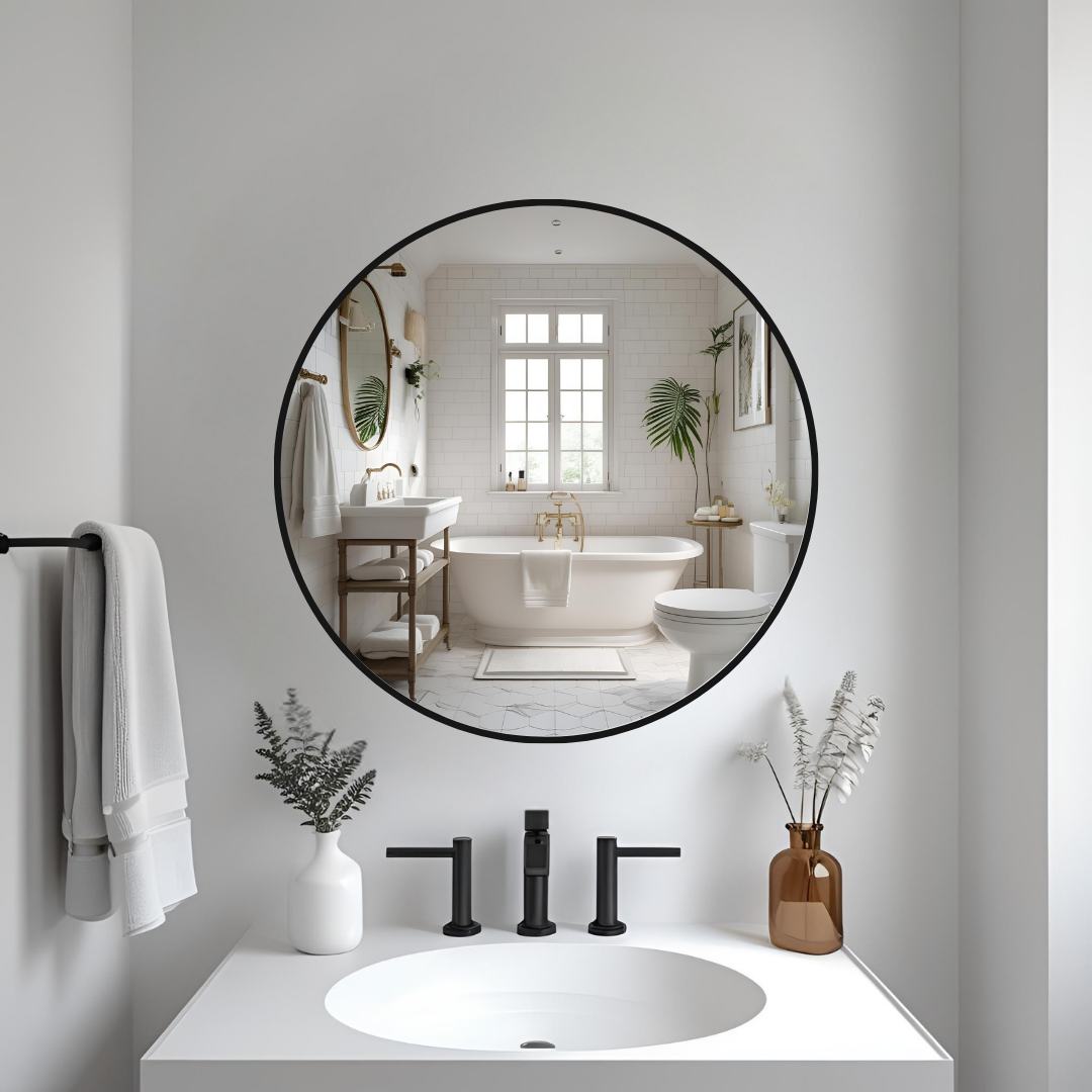 Espejo de 50cm Con Marco de Acero Negro Redondo