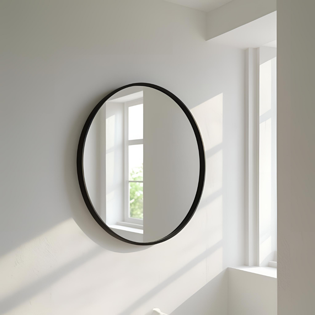 Espejo de 60cm Con Marco de Acero Negro Redondo