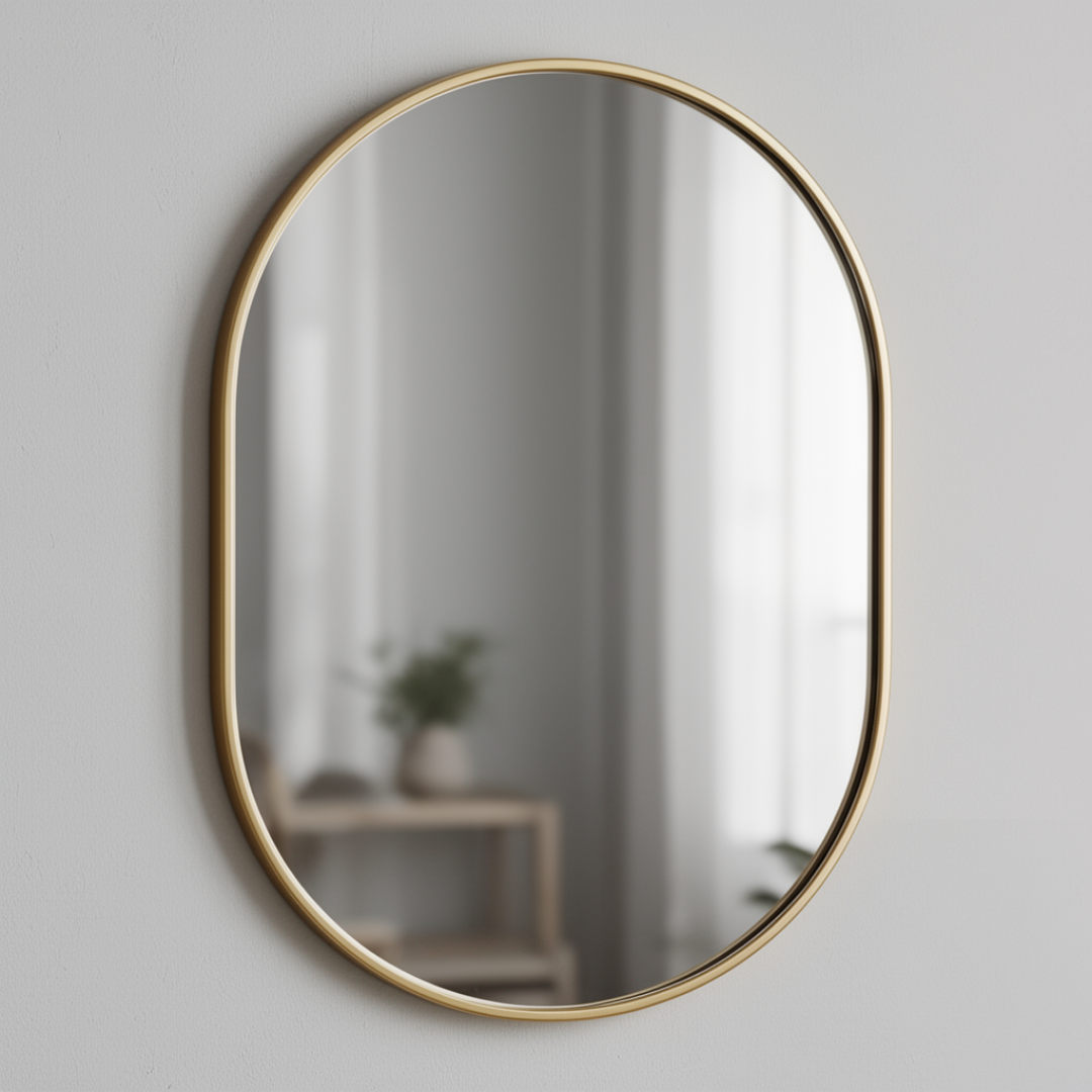 Espejo Ovalado con Marco de Acero Dorado 45x65cm