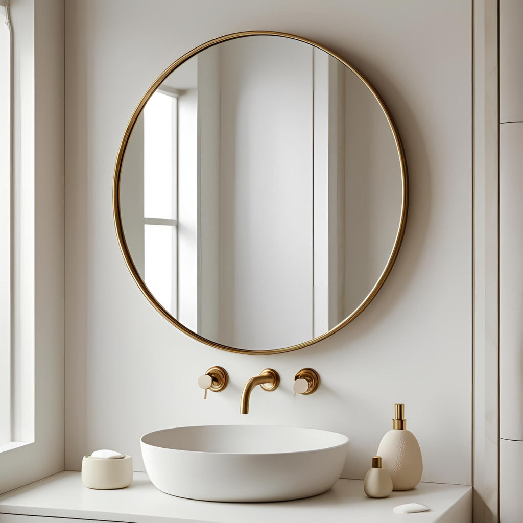 Espejo de 60cm Con Marco de Acero Dorado Redondo