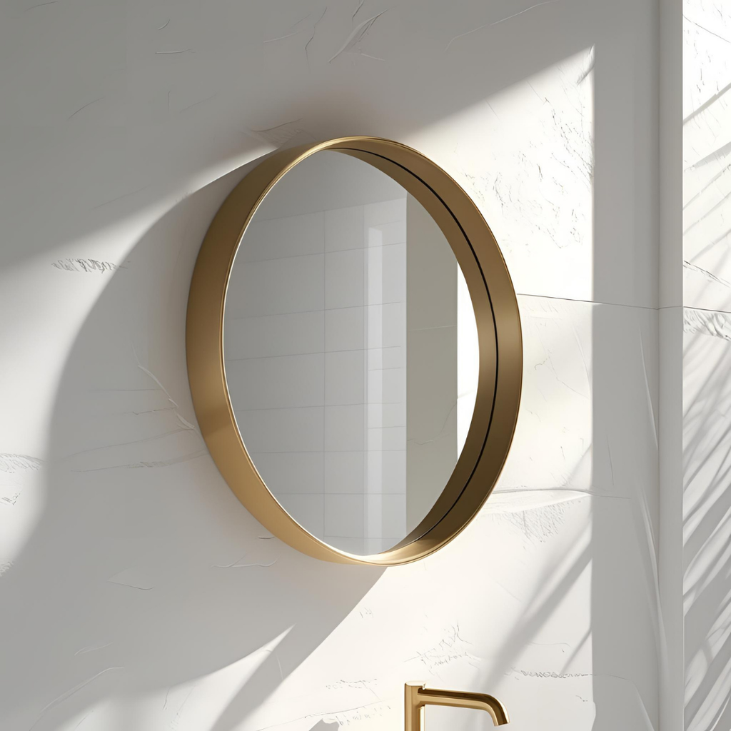 Espejo de 50cm Con Marco de Acero Dorado Redondo