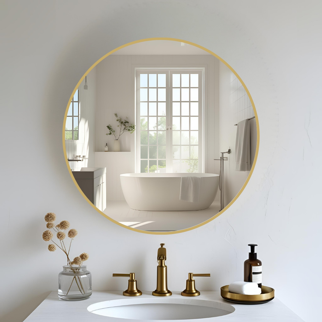 Espejo de 50cm Con Marco de Acero Dorado Redondo