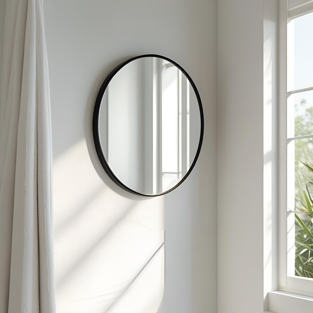 Espejo de 50cm Con Marco de Acero Negro Redondo