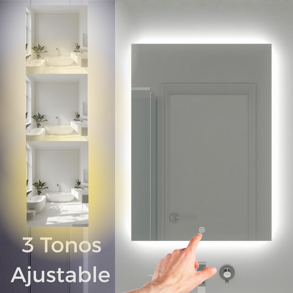 Espejo Rectangular 50x70 con Luz Led 3 Tonos