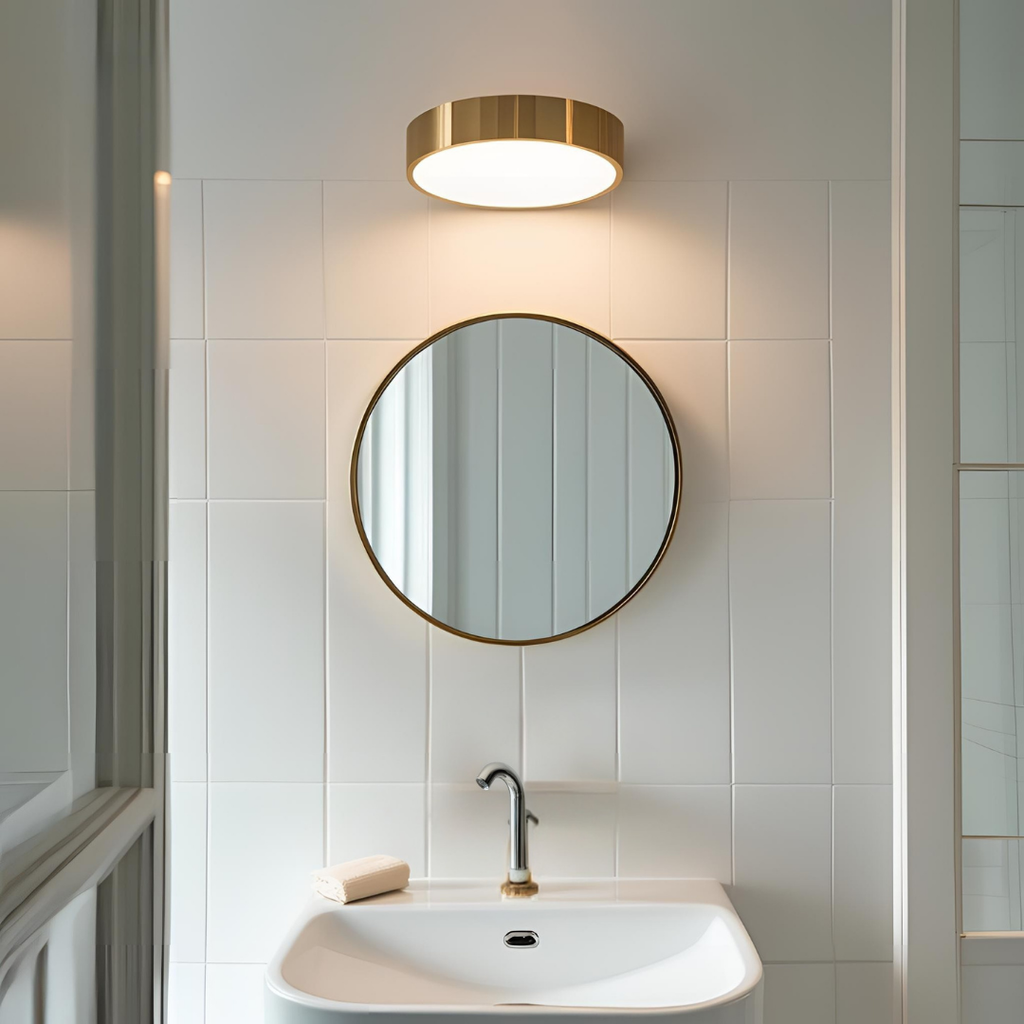 Espejo de 50cm Con Marco de Acero Dorado Redondo