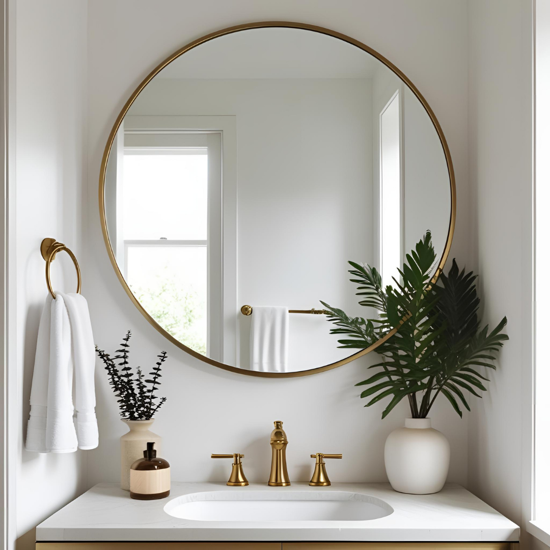 Espejo de 80cm Con Marco de Acero Dorado Redondo