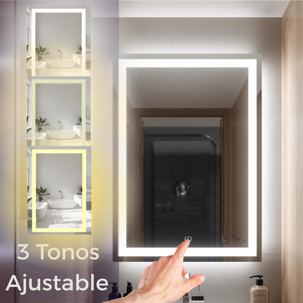 Espejo Rectangular 40x60 Esmerilado con Luz Led 3 Tonos