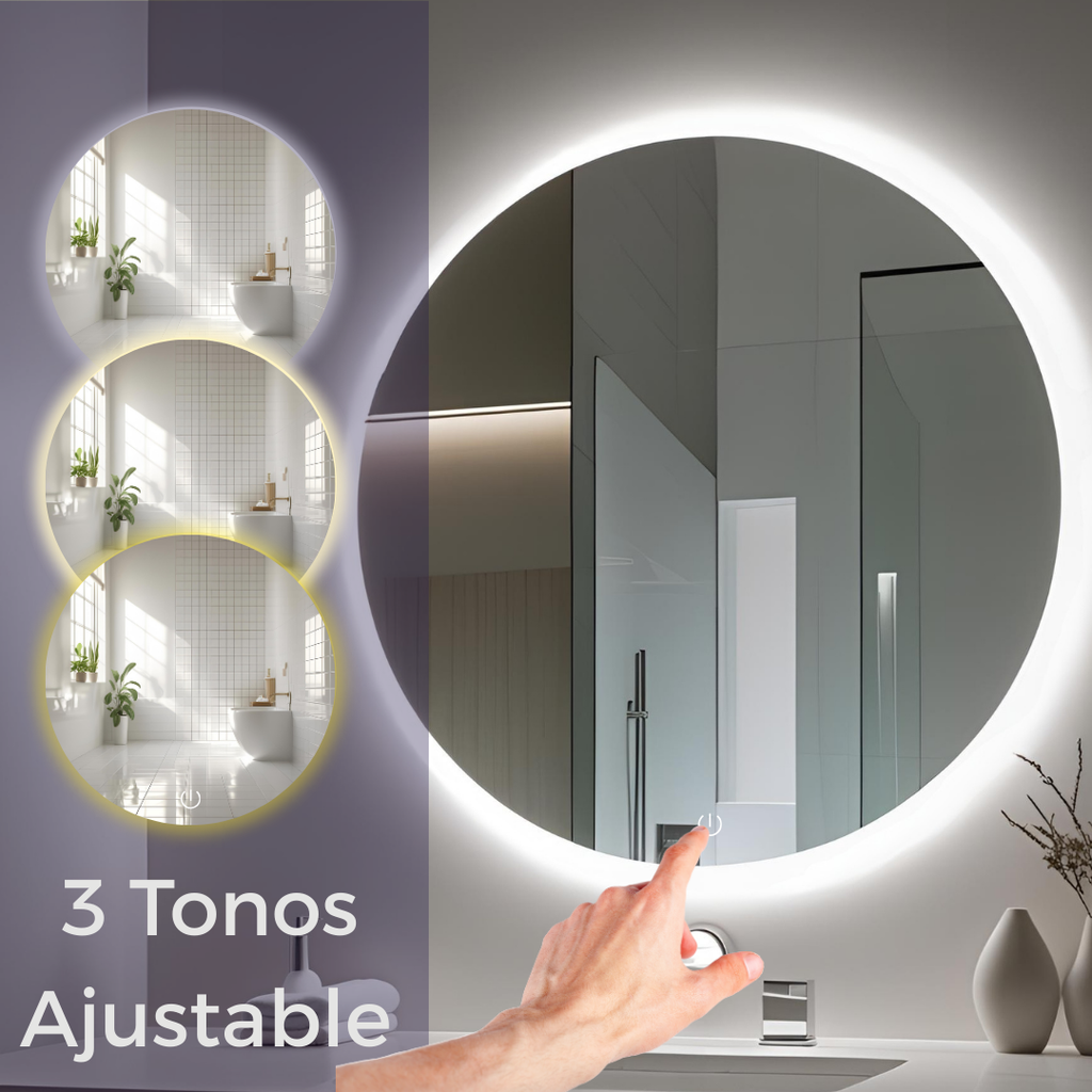 Espejo de 70cm Redondo con Luz Led 3 Tonos