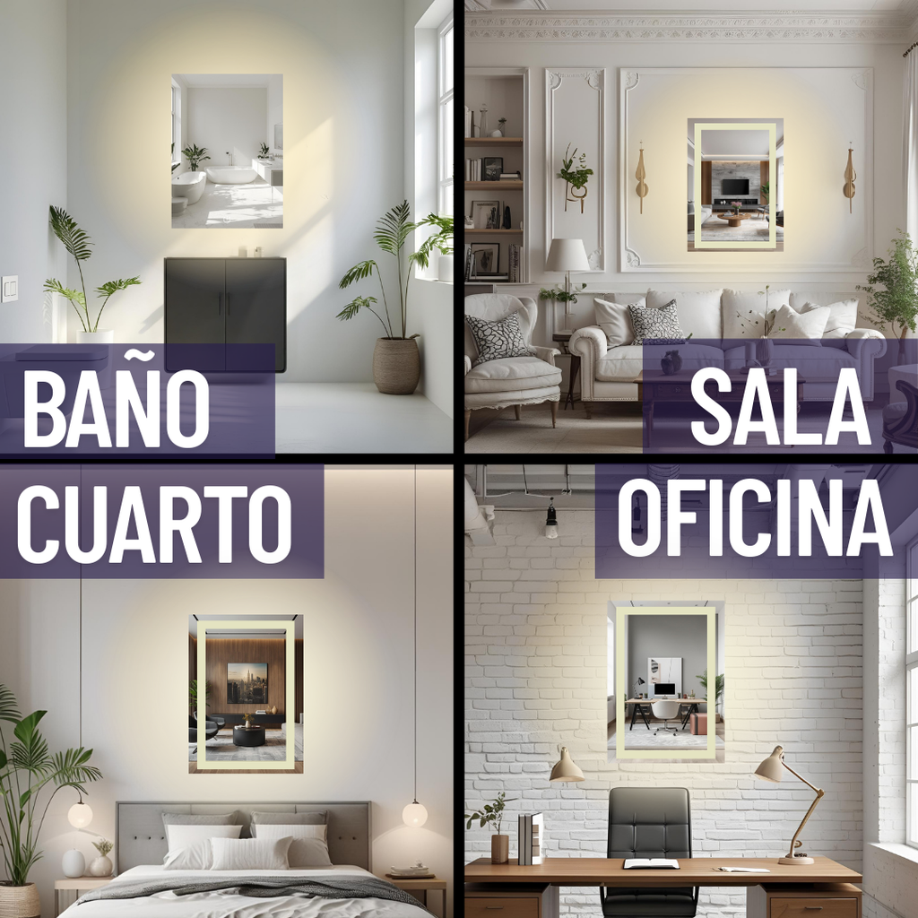 Espejo Rectangular 40x60 Esmerilado con Luz Led 3 Tonos
