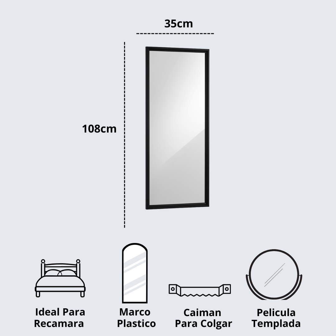 Espejo de Cuerpo Completo con Marco Negro 35x108cm