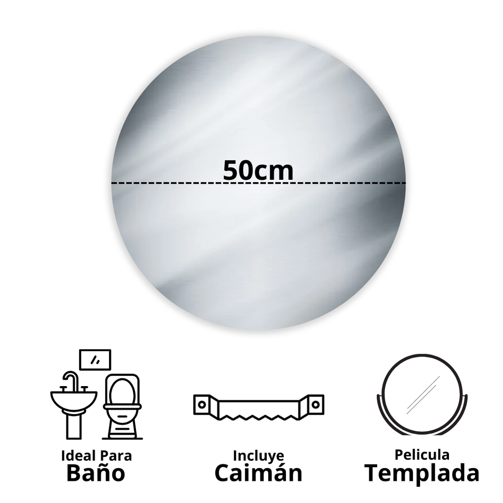 Espejo de 50cm Redondo Decorativo Sin Marco