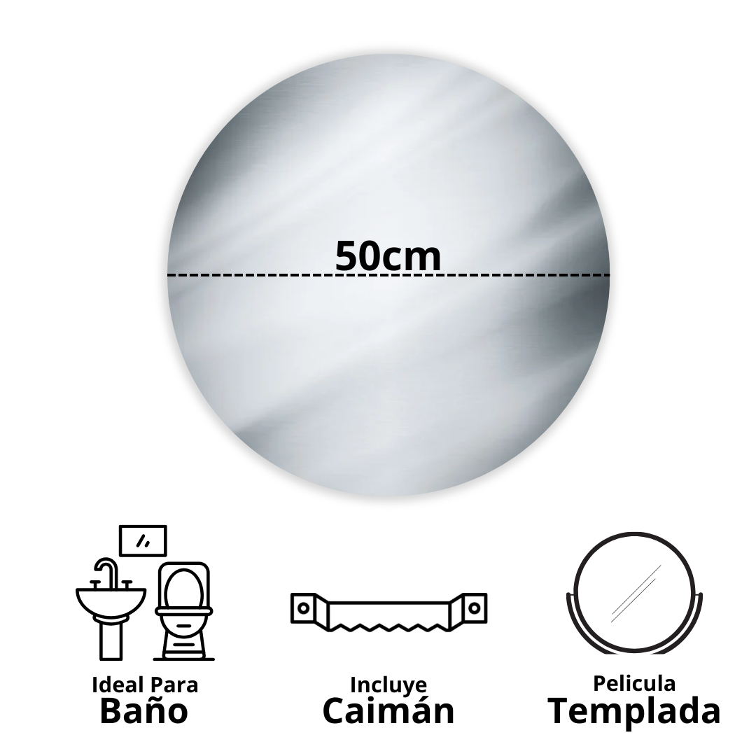 Espejo de 50cm Redondo Decorativo Sin Marco