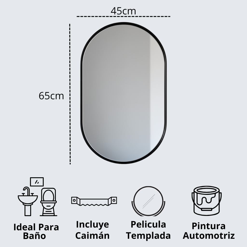Espejo Ovalado con Marco de Acero Negro 45x65cm