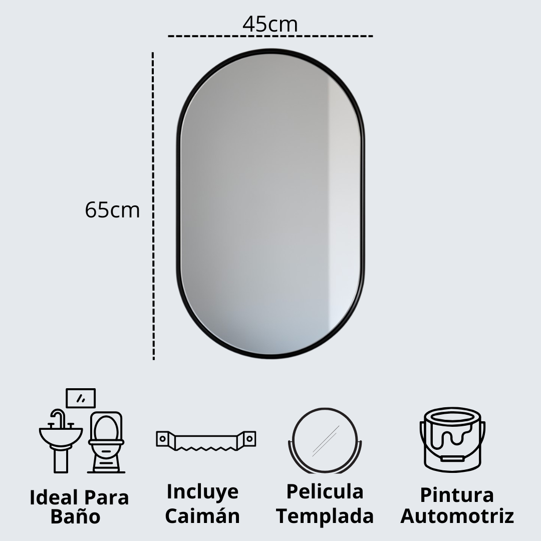 Espejo Ovalado con Marco de Acero Negro 45x65cm