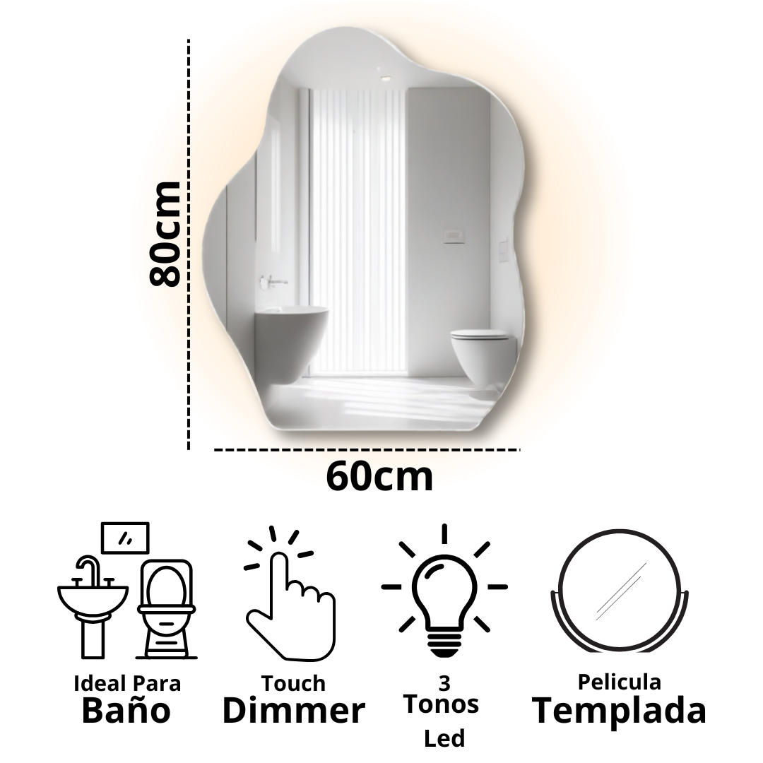 Espejo Irregular Sin Marco 60x80cm LED 3 Tonos