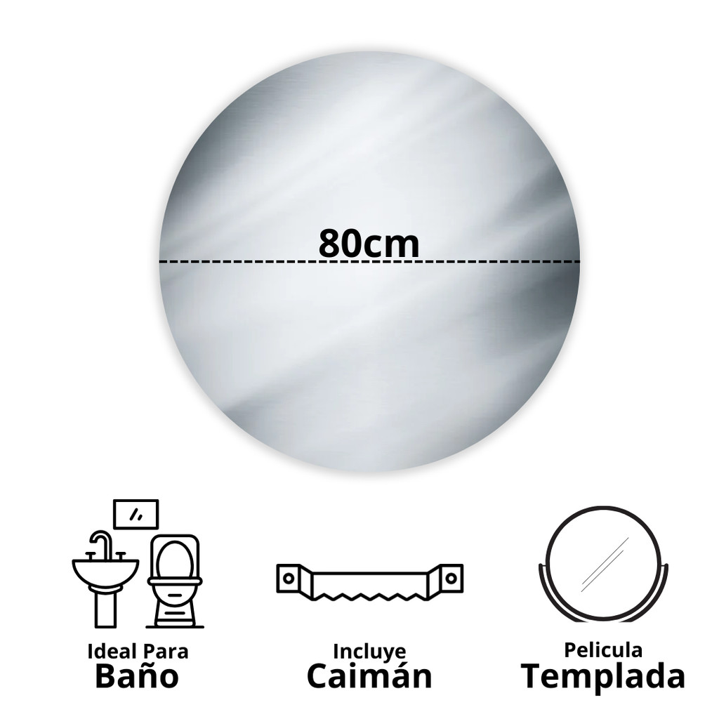 Espejo de 80cm Redondo Decorativo Sin Marco