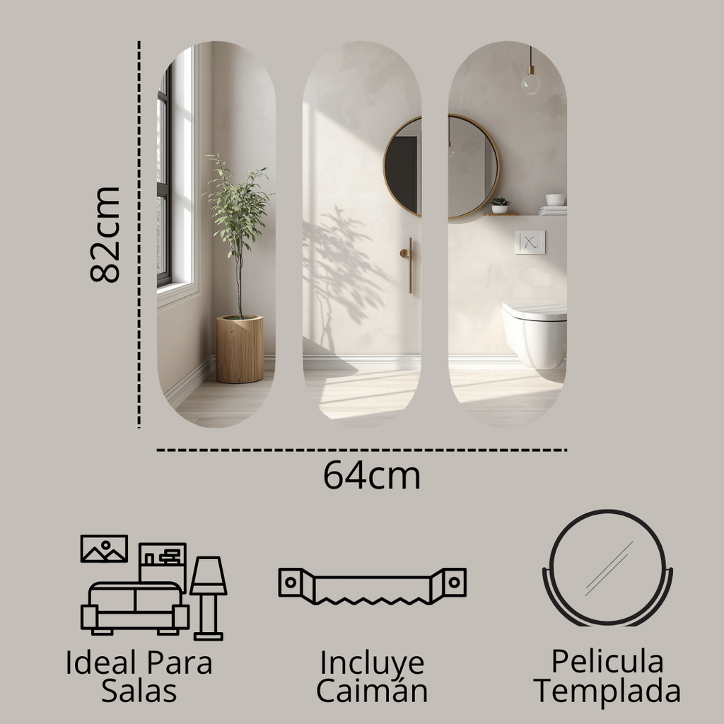 Set de 3 Espejos Alargados 64x82cm