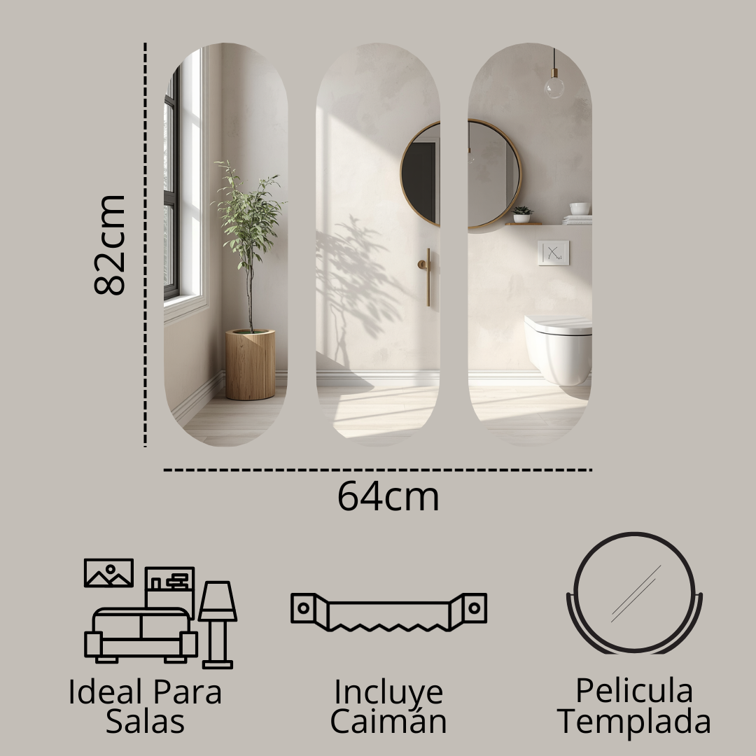 Set de 3 Espejos Alargados 64x82cm