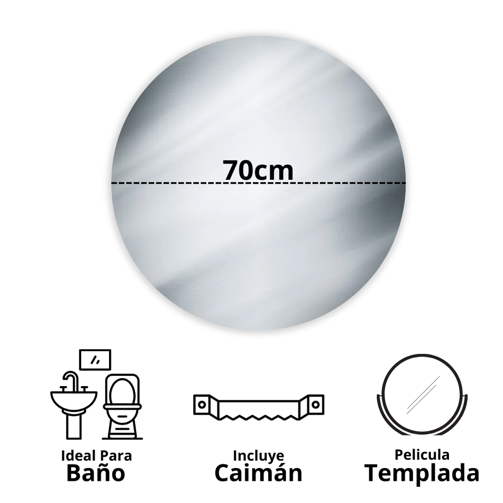 Espejo de 70cm Redondo Decorativo Sin Marco