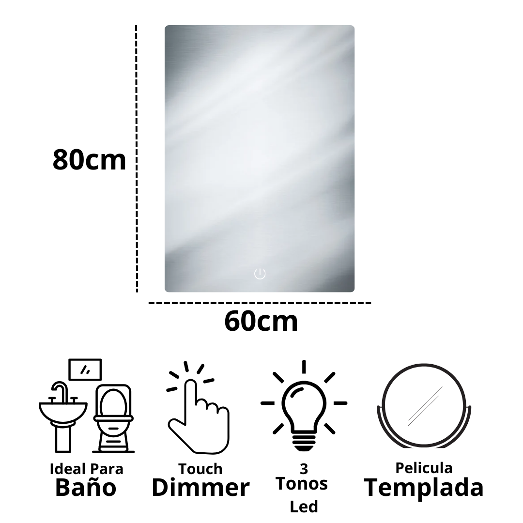 Espejo Rectangular 60x80 con Luz Led 3 Tonos