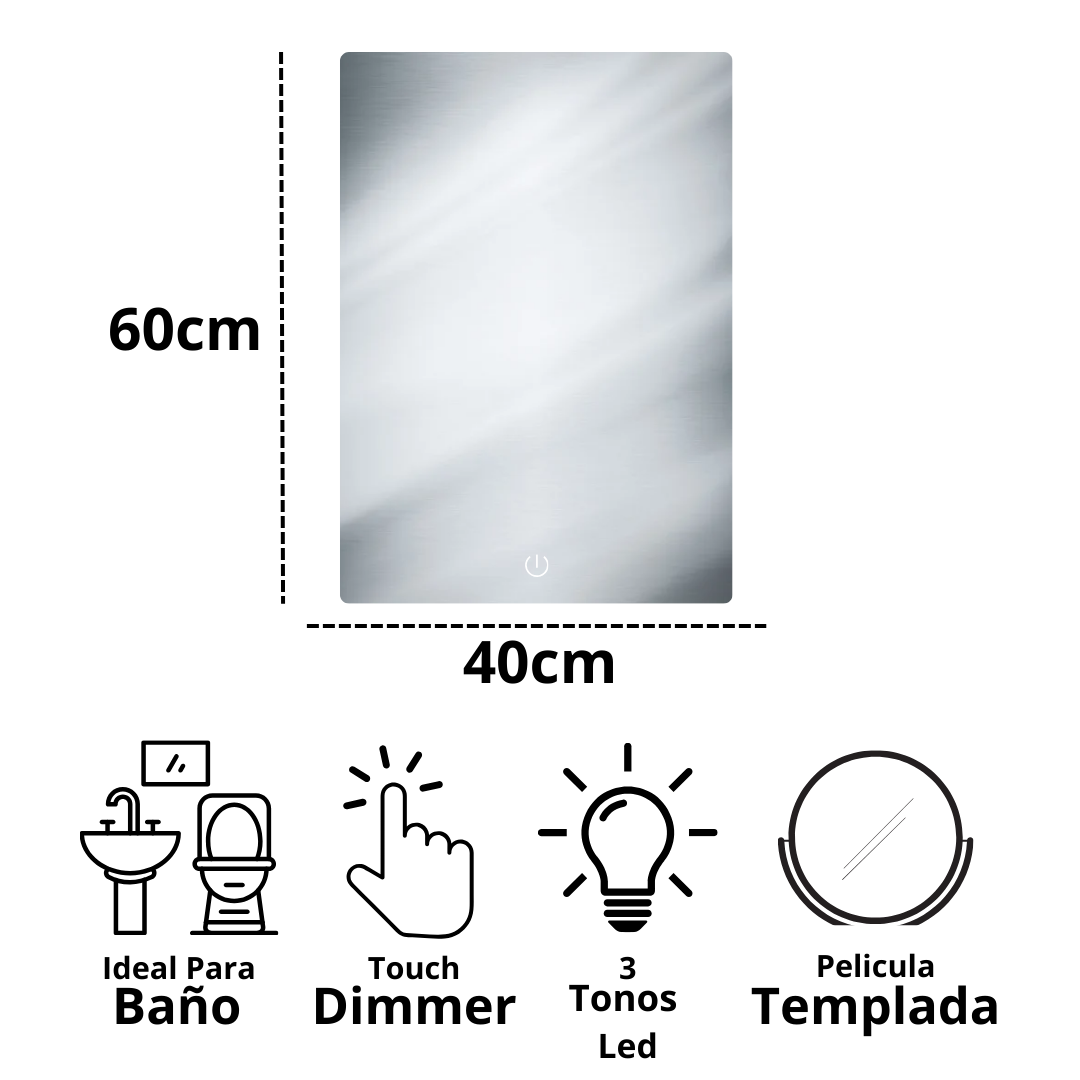 Espejo Rectangular 40x60 con Luz Led 3 Tonos