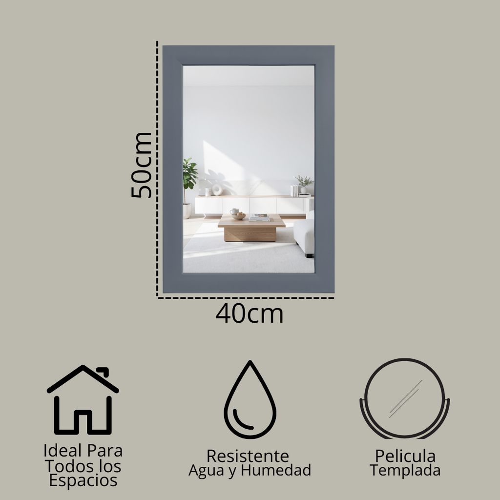 Espejo Marco de Plastico Color Plata 40x50cm