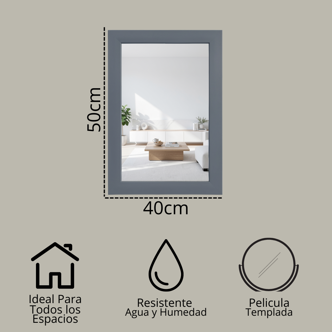 Espejo Marco de Plastico Color Plata 40x50cm