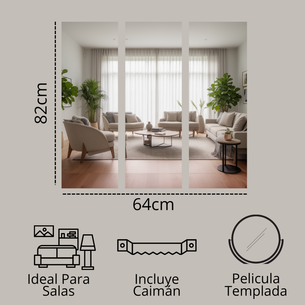 Set de 3 Espejos Rectangulares Alargados 64x82cm