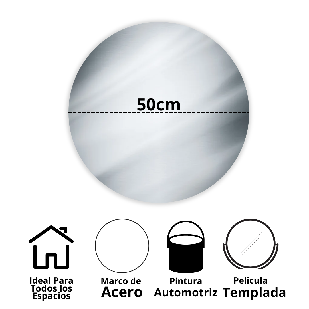 Espejo de 50cm Con Marco de Acero Negro Redondo